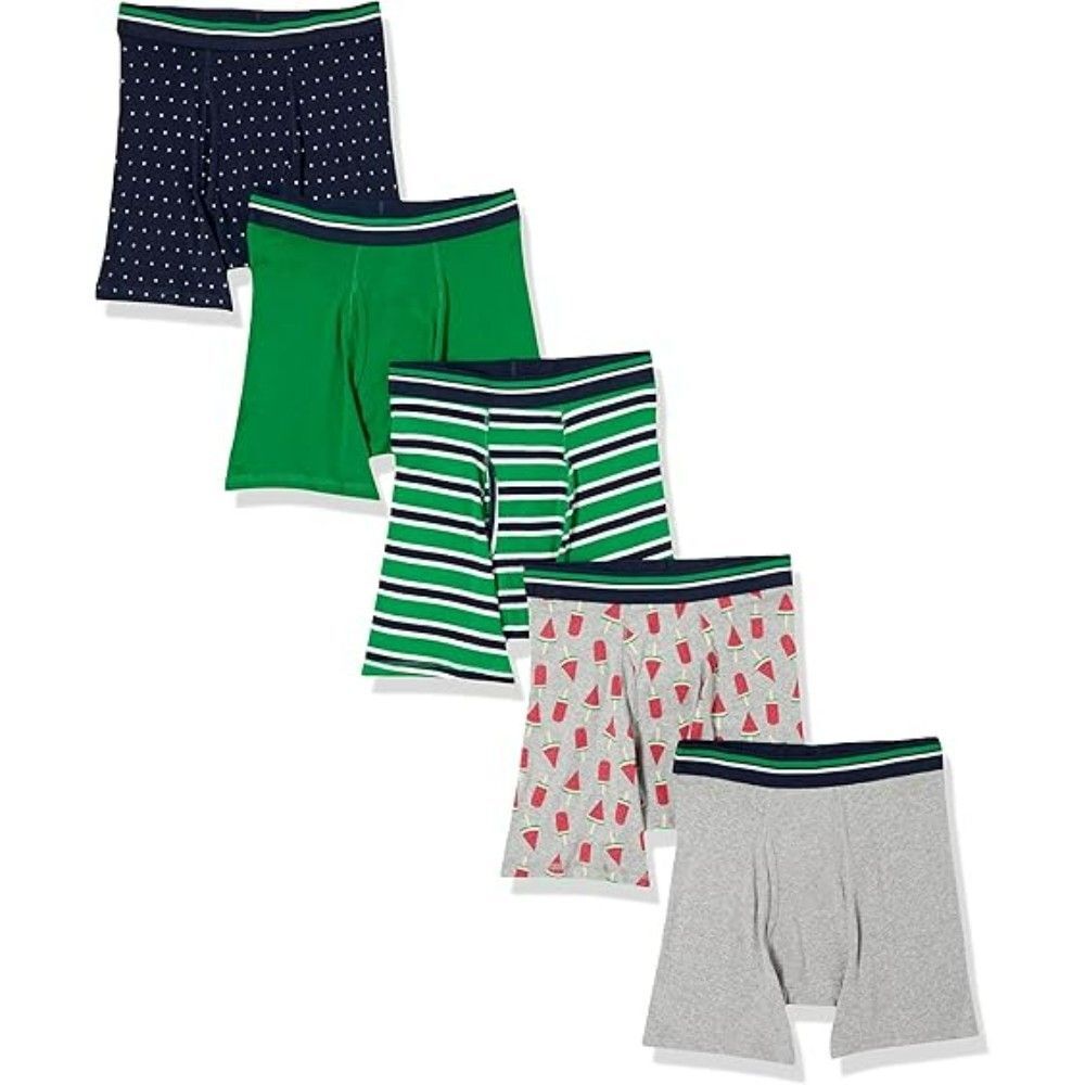 Men's 5-Pack Underwear Boxer Briefs XX-LARGE Green Grey Heather Navy Watermelon